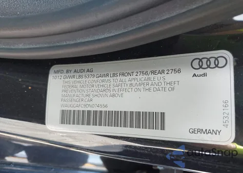 2013 Audi A6 3.0T Premium z USA, uszkodzony, nr VIN WAUGGAFC9DN074556